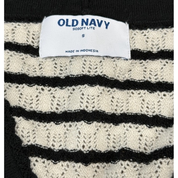 Old Navy Minimalist SoSoft Lite Pointelle Cardigan Sweater Black Stripes Small - Picture 2 of 5